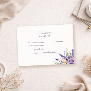Boho Lavendel Aquarell Wildblumen Hochzeit RSVP Karte