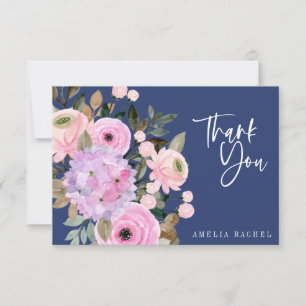 Boho-Lavendel-Blau-Blumen-Wasserfarbe-Script benut Dankeskarte