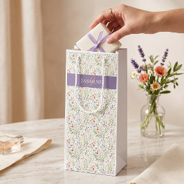 Boho Lavendel Mohn Monogramm Name Wildblume  Geschenktüte Für Weinflaschen