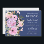 Boho Lavender Blue Floral Watercolor Bat Mitzvah Einladung<br><div class="desc">Boho Lavender Pink Floral Aquarell Bat Mitzvah Einladung auf einem blauen Hintergrund</div>