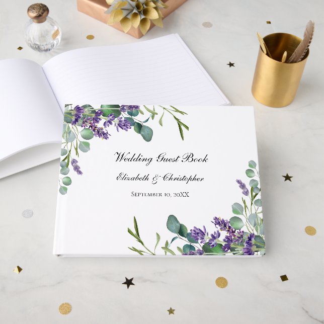 Boho Lavender Eucalyptus Greenery Wedding Gästebuch (Vorderseite Offen)