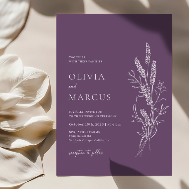 Boho Lavender Floral Minimalistisch Hochzeit Einla Einladung (Lavender Wedding Invitation)