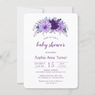 Boho Lavender Floral Plum Lila Baby Showroom Einladung