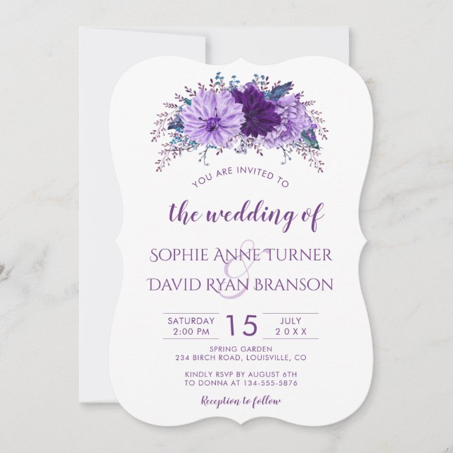 Boho Lavender Floral Plum Lila Wedding Einladung (Vorderseite)