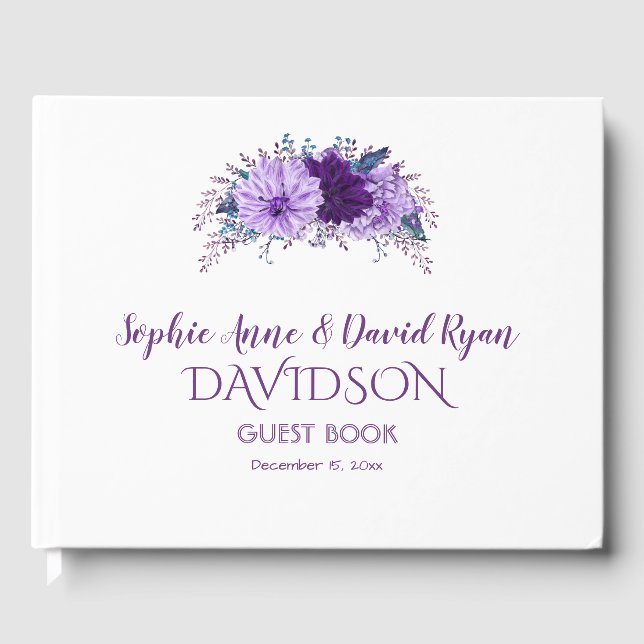 Boho Lavender Floral Plum Lila Wedding Gästebuch (Vorderseite)