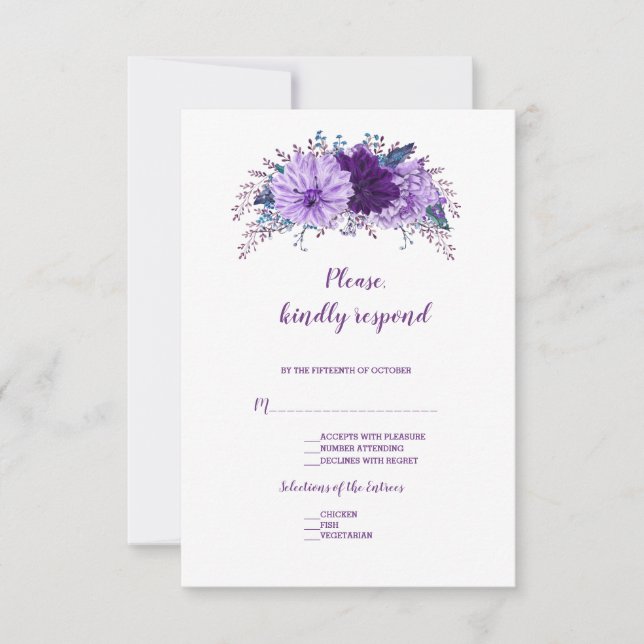 Boho Lavender Floral Plum Lila Wedding RSVP Karte (Vorderseite)