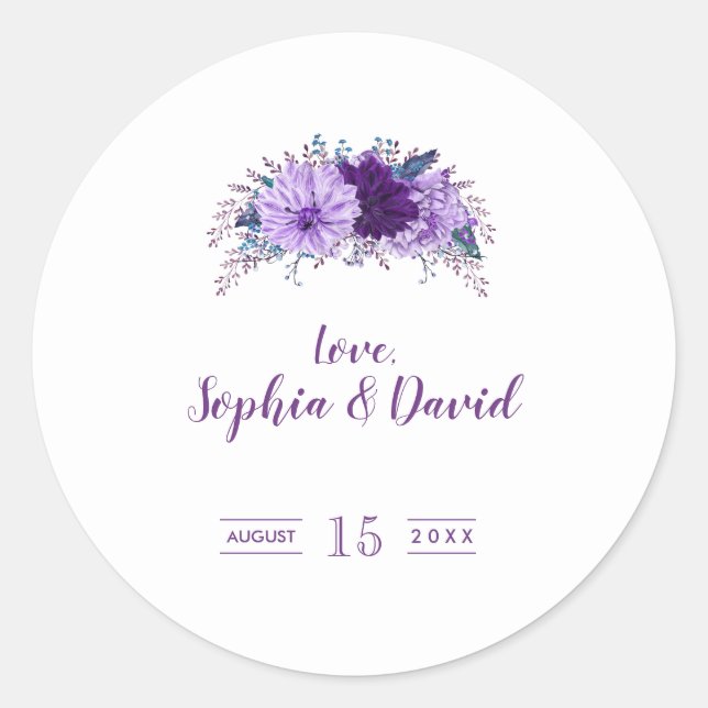 Boho Lavender Floral Plum Lila Wedding Runder Aufkleber (Vorderseite)