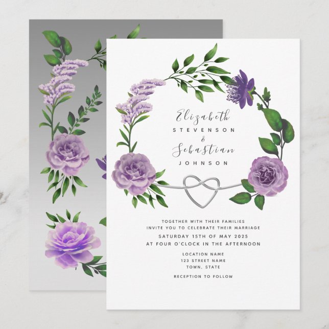Boho Lavender Lila Wedding Einladung (Vorne/Hinten)