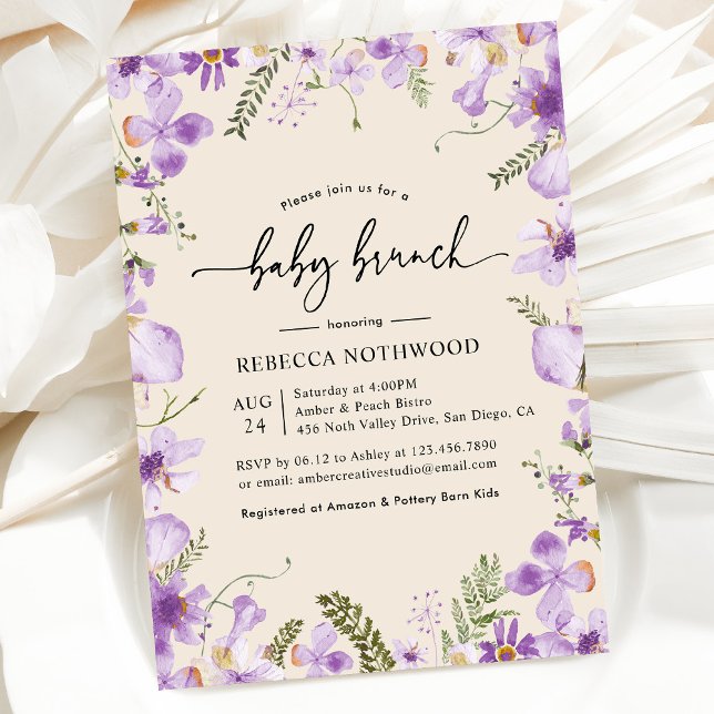 Boho Lavender Lilac Florals Baby Brunch Einladung (Von Creator hochgeladen)