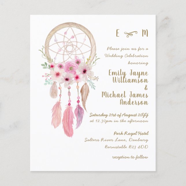 Boho Lavender Pink Dream Catcher Feathers Wedding (Vorderseite)