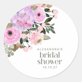 Boho Lavender Pink Floral Watercolor Brautparty Runder Aufkleber