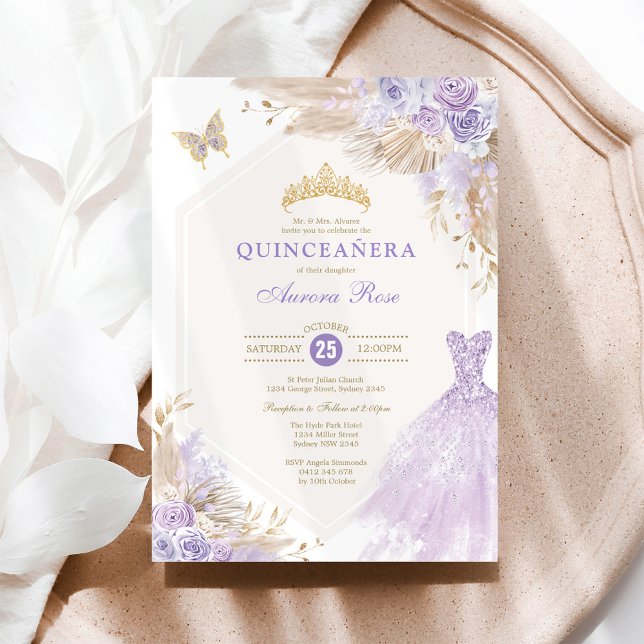 Boho Lavender Quinceañera Mis Quince 15 Anos Einladung (Von Creator hochgeladen)