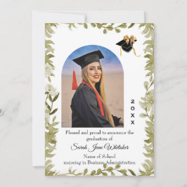 Boho Leaf Border College Graduation announcement Karte
