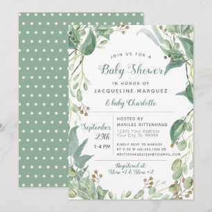 BOHO Leaf Foliage Eukalyptus Greenery Baby Shower Einladung