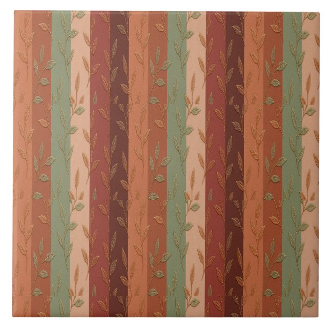 Boho Leaf Pattern Rustikale Wohngestaltung Fliese (Vorderseite)