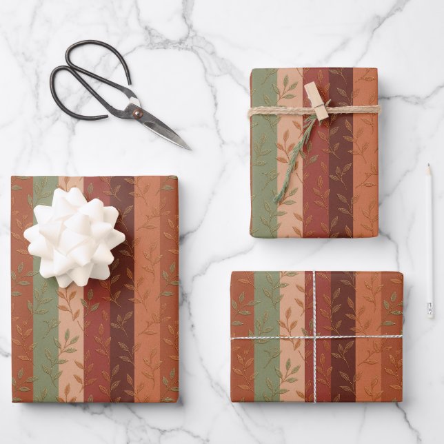 Boho Leaf Pattern Rustikale Wohngestaltung Geschenkpapier Set (Vorderseite)