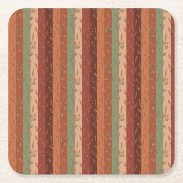 Boho Leaf Pattern Rustikale Wohngestaltung Rechteckiger Pappuntersetzer (Vorderseite)