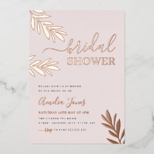 Boho Leaf Rose Gold Brautparty Folieneinladung