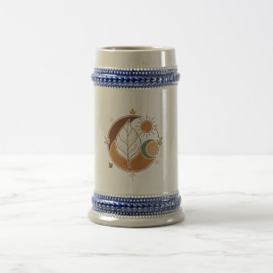Boho Leaf Sun Moon Tasse Erdige Töne Abstract