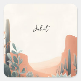 Boho Leaf Wüste Cacti Sukkulentes Brautparty Quadratischer Aufkleber