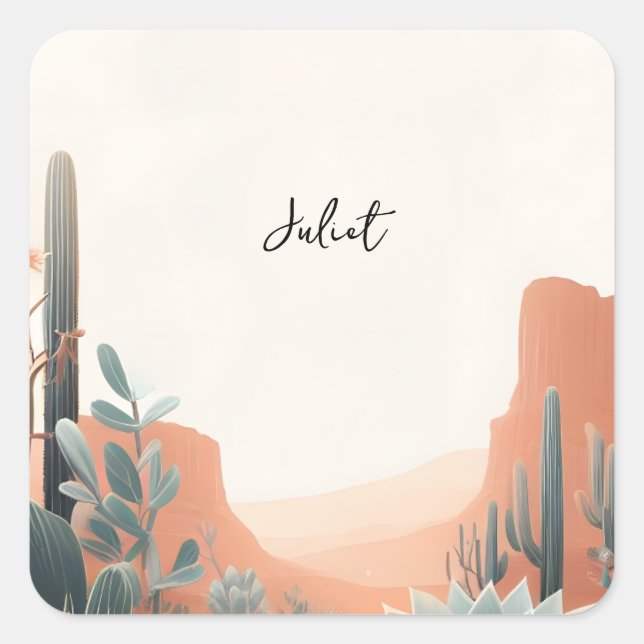 Boho Leaf Wüste Cacti Sukkulentes Brautparty Quadratischer Aufkleber (Vorderseite)