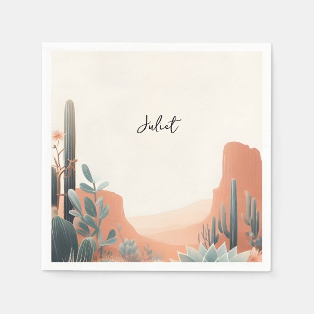 Boho Leaf Wüste Cacti Sukkulentes Brautparty Serviette (Vorderseite)