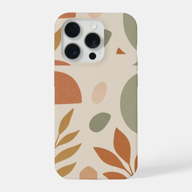 Boho Leaves Phone Case | Modern Botanical iPhone 15 Pro Hülle (Rückseite)