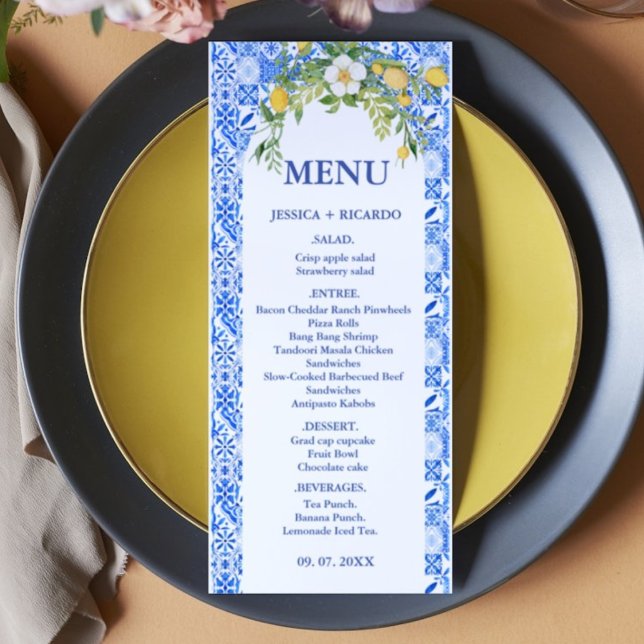 Boho Lemon Blue Mediterrane Kachel Italienische Ho Menükarte (Von Creator hochgeladen)