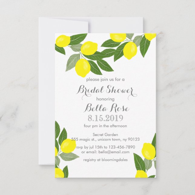 Boho Lemon Bridal Shower Einladungen (Vorderseite)