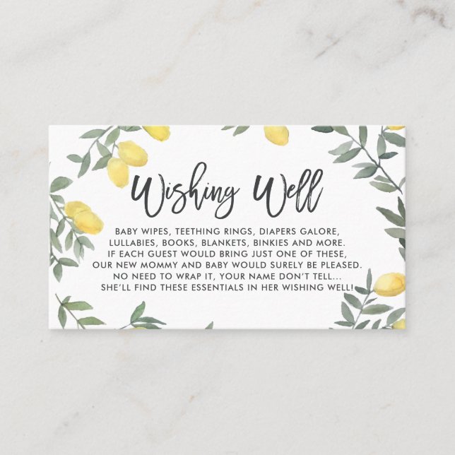 Boho Lemon Wreath Baby Dusche Wunschkarte Visitenkarte (Vorderseite)