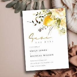 Boho Lemon Yellow Watercolor Floral Wedding Save The Date