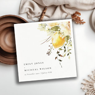 Boho Lemon Yellow Watercolor Floral Wedding Serviette