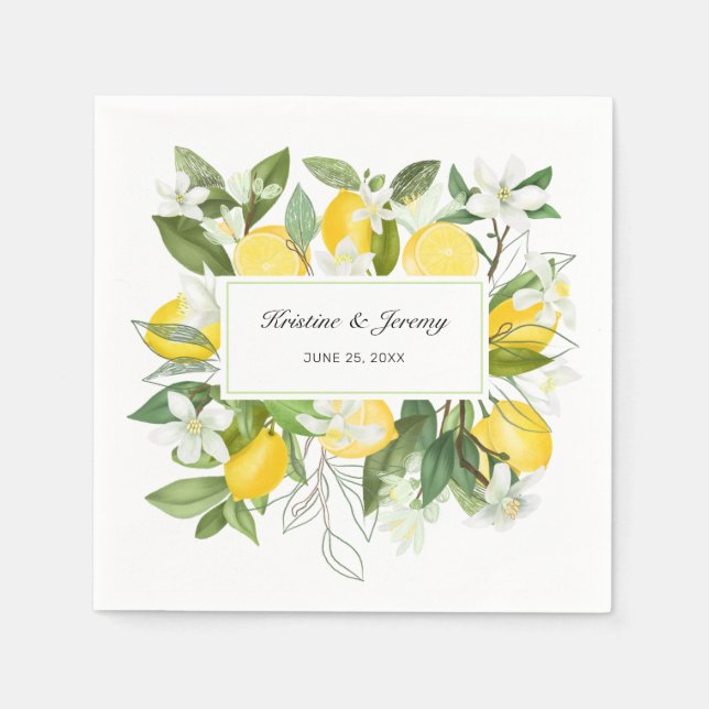 Boho Lemons Hochzeit mit floralen Blumen Serviette (Vorderseite)