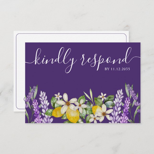 Boho Lemons & Lavender Wedding RSVP (Devant / Derrière)