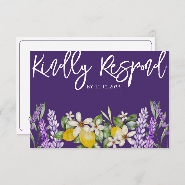 Boho Lemons & Lavender Wedding RSVP (Devant / Derrière)