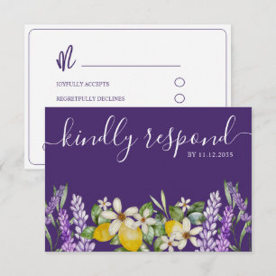 Boho Lemons & Lavender Wedding RSVP Karte