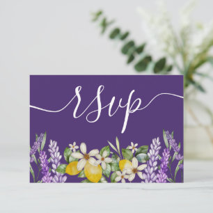 Boho Lemons & Lavender Wedding RSVP Karte