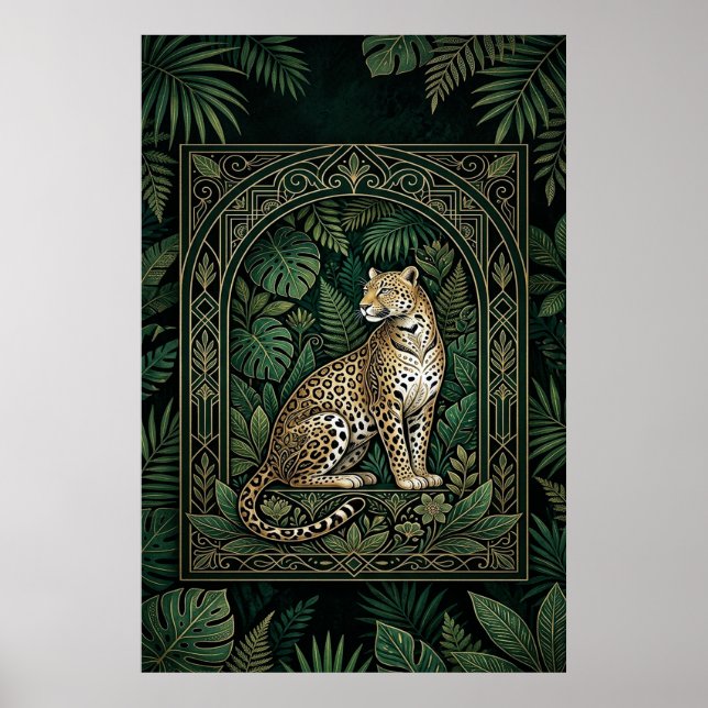 Boho Leopard Botanical Poster | Gold Line Art  (Vorne)