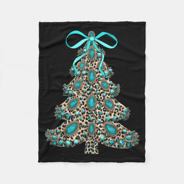 Boho Leopard Christmas Tree Cheetah Print Coquette Fleecedecke (Vorderseite)