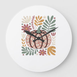 Boho Leopard Kürbis Herbst � Retro Herbst Floral H Große Wanduhr