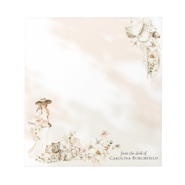 Boho Leopard | Lady Floral Brautparty Gevor Notizblock (Vorderseite)