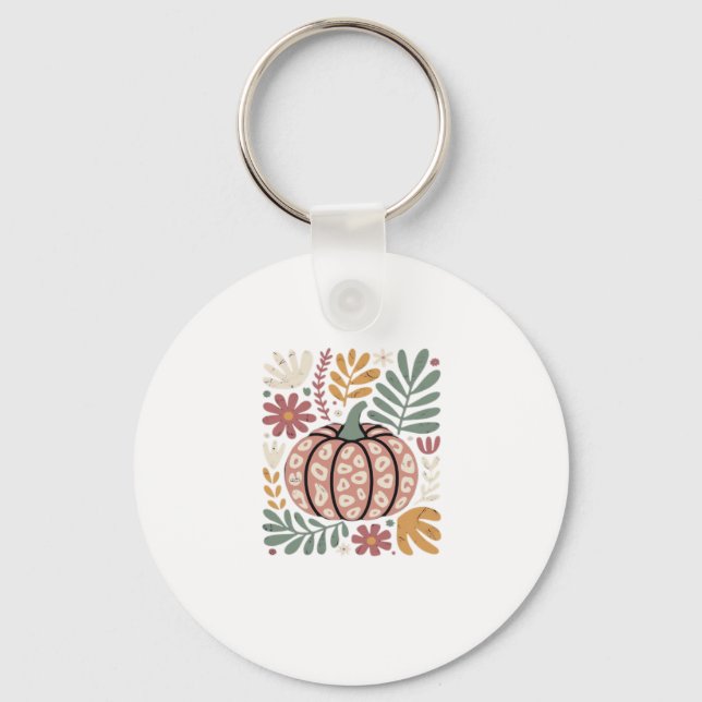 Boho Leopard Pumpkin Fall � Retro Autumn Floral Ha Schlüsselanhänger (Vorderseite)