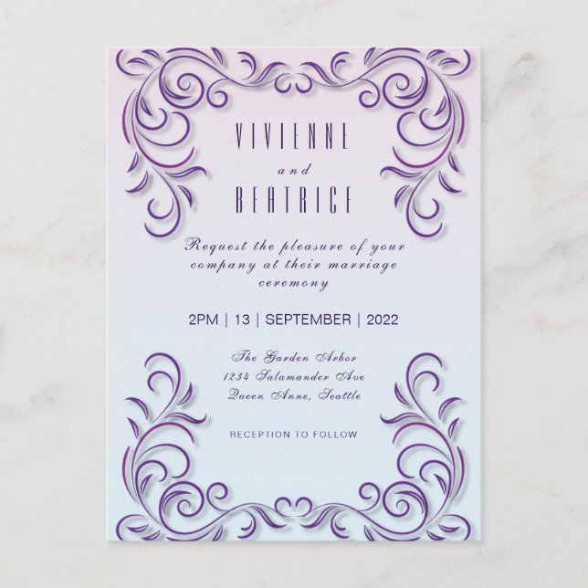 Boho Lesbian Wedding Lilac Einladung Postkarte (Vorderseite)