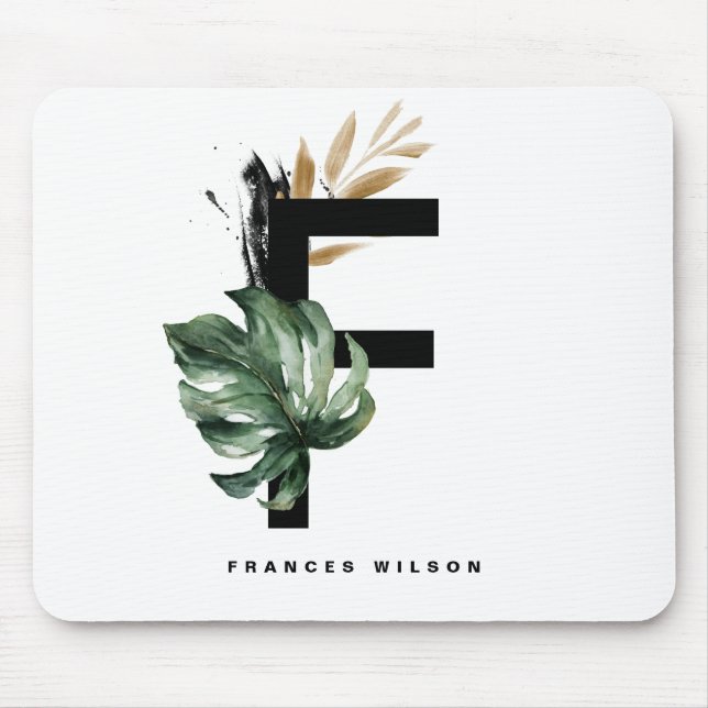 Boho Letter F Monogram | Monogramm für tropische B Mousepad (Vorne)