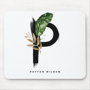 Boho Letter P Monogram Palm Blätter Tropical Mousepad