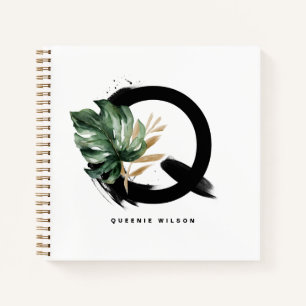 Boho Letter Q Monogram Tropical Monstera Blätter Notizbuch