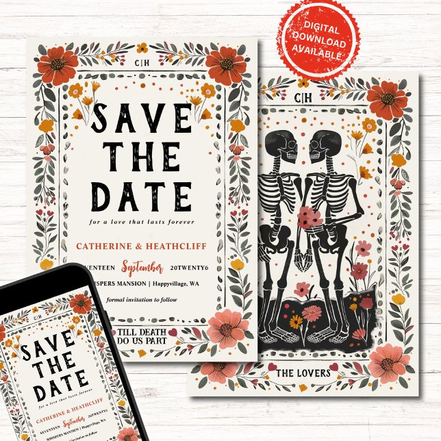 Boho Letterpress Skeleton  Save The Date (Von Creator hochgeladen)