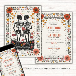 Boho Letterpress Style Skeleton Tarot Wedding Einladung