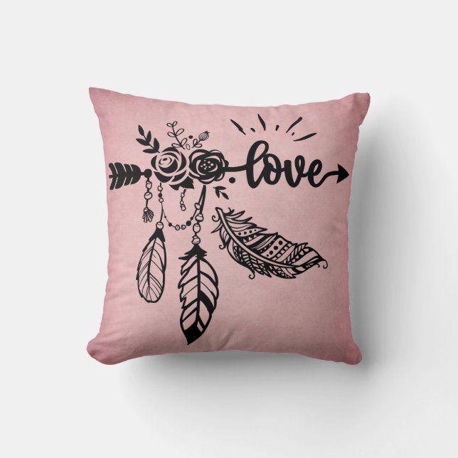 Boho Liebe and Feathers Wohngestaltung Kissen (Vorderseite)