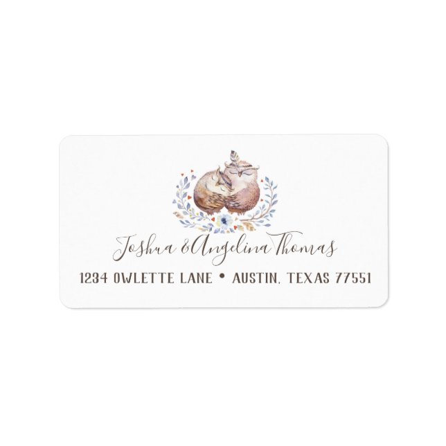 Boho Liebe Owls Wedding Address Labels Adressaufkleber (Vorne)